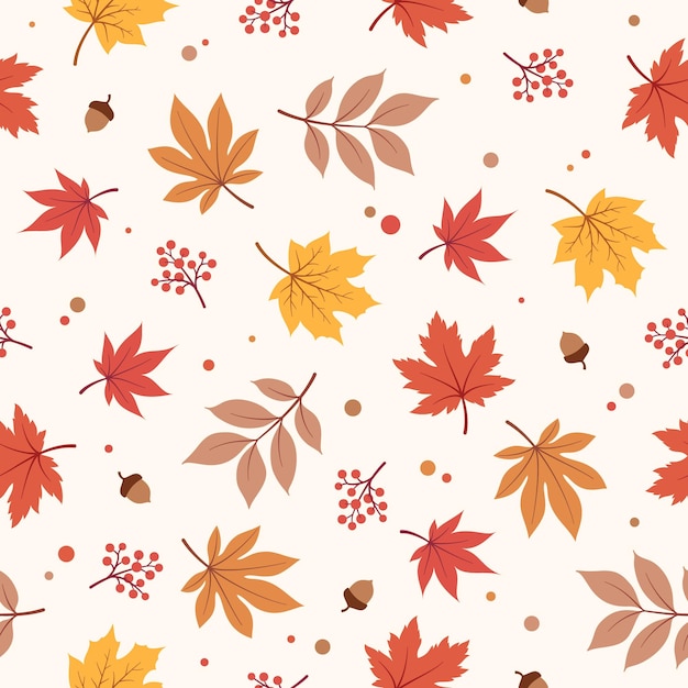 Vector autumn fall season maple leaves seamless pattern background