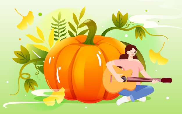 Autumn festival, harvest season, character harvest pumpkin, vector illustration