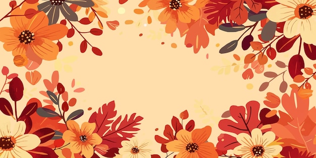 Vector autumn flat flowers beige background vector card colorful greeting card template