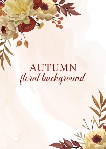 Vector autumn floral background with beautiful and colorful fall flowers and leaves