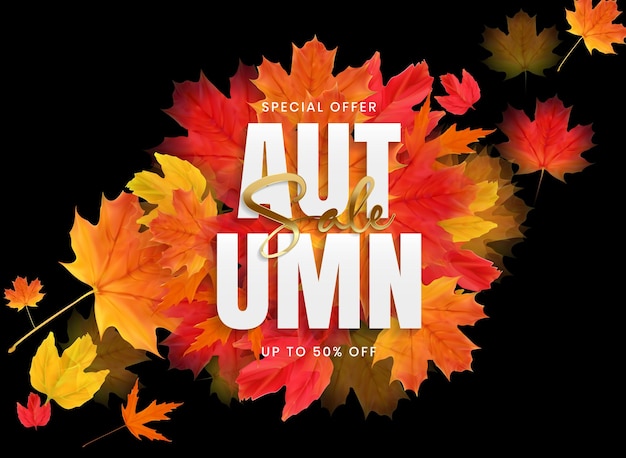 Autumn Sale Poster with Falling Leaves Vector Illustration