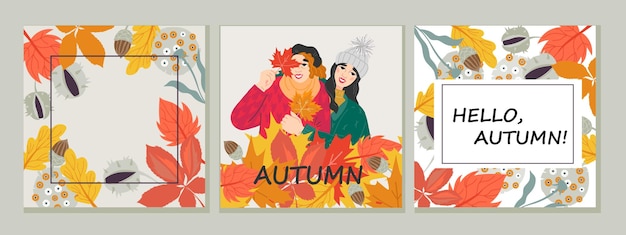 Autumn seasonal banners or cards bundle for advertisement and publication