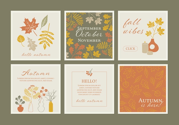 Vector autumn square banner set