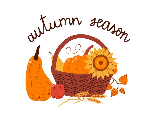 Autumn vegetables in basket Harvest gathering time Autumn season colorful composition with quote inscription