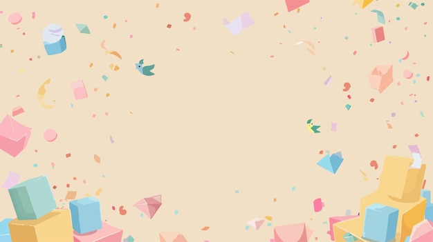 Vector baby blocks and confetti frame on beige background