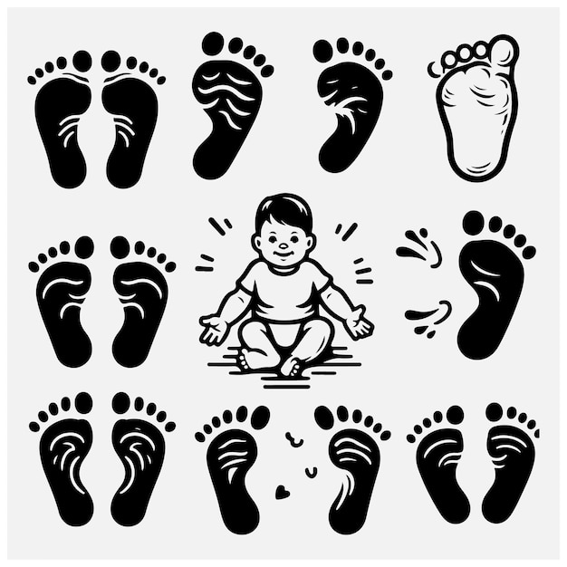 Vector baby footsteps vector illustration set pairs footprints in flat style stock illustration