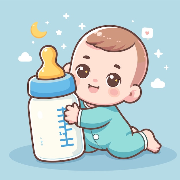 Vector a baby is holding a bottle in his arms