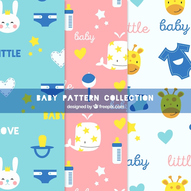 Baby patterns collection in hand drawn style