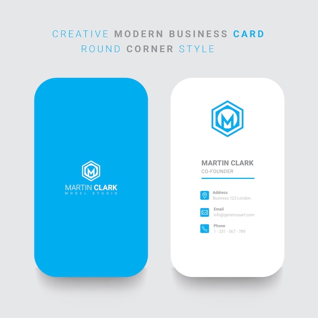 Back and front vertical business card with blue details