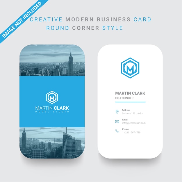 Back and front vertical business card with blue details