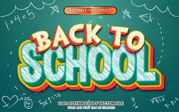 Vector back to school 3d chalk texture text effect editable template design