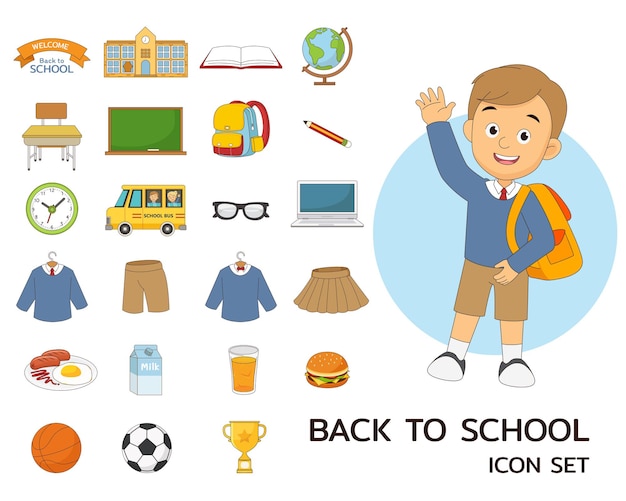 Back to school concept flat icons