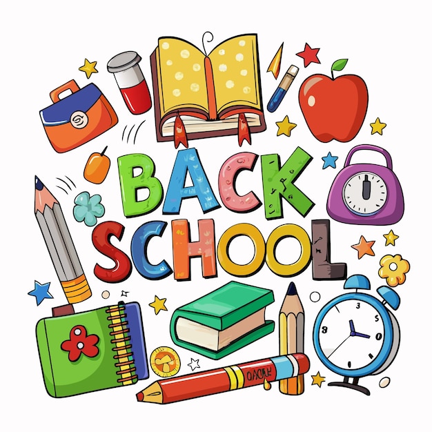 Vector back to school illustration with cartoon school supplies