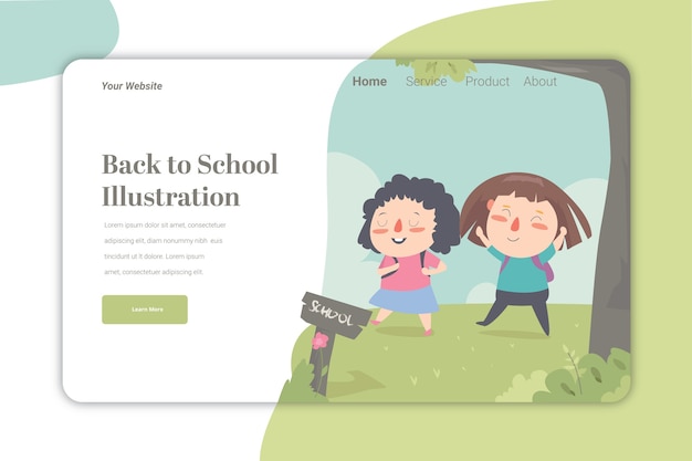 Back To School Ilustration Landing Page   Template Cute Caracter