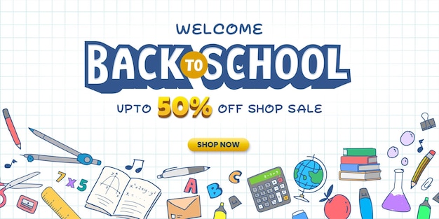 Vector back to school sale banner illustration