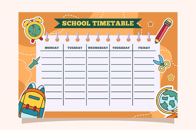 Vector back to school time table template vector