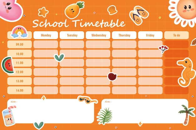 Vector back to school timetable