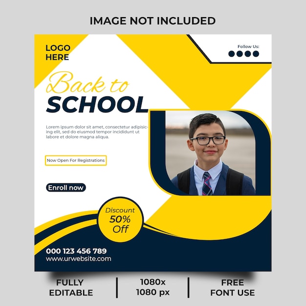 Back To School With Discount Offer Social Media Post Template 
Back To School Social Media  Design