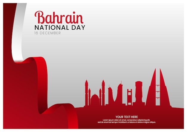 Bahrain National Day Celebration With Nice Landmark And Flag Greeting Card