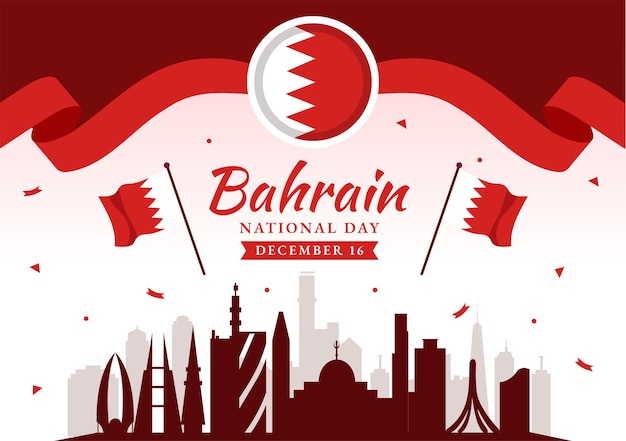 Bahrain National Day Vector Illustration on 16th of December With Wavy Flag in Patriotic Holiday