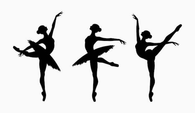 Vector ballerina dancing silhouette eps vector art illustration template