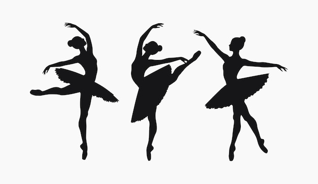 Vector ballerina dancing silhouette eps vector art illustration template