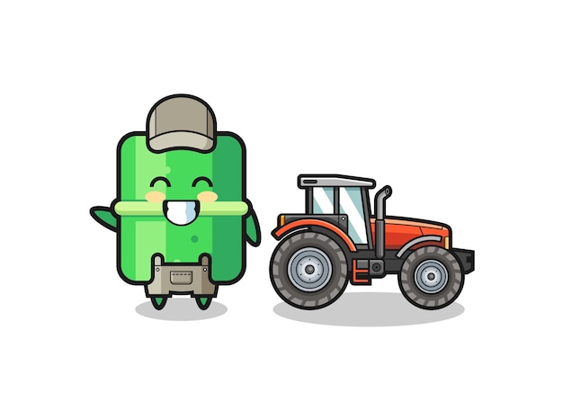 Vector the bamboo farmer mascot standing beside a tractor
