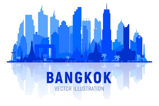 Bangkok Thailand skyline silhoutte with panorama in white background Vector Illustration Business travel and tourism concept with modern buildings