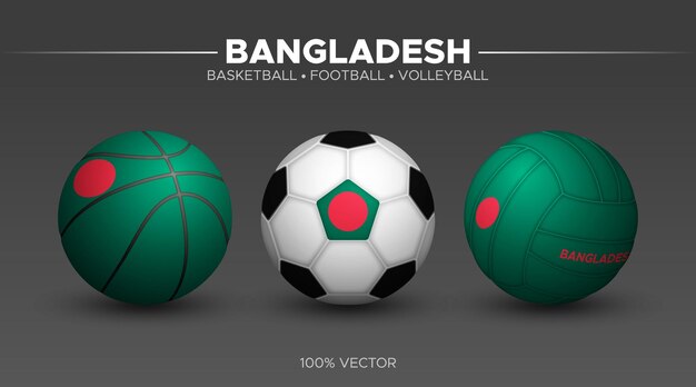 Vector bangladesh flag basketball football volleyball balls mockup 3d vector sport illustration isolated