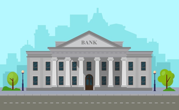 Bank building with columns in Urban landscapes and buildings,. Government institution facade.