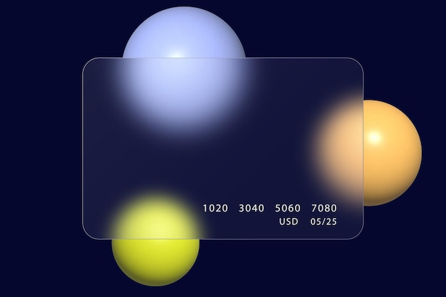 Bank card template in glass morphism style