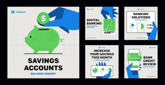 Bank service concept instagram posts template