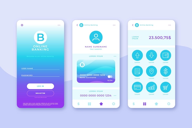 Vector banking app interface pack