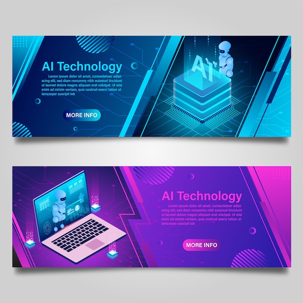 Banner artificial intelligence robot technology for business isometric design