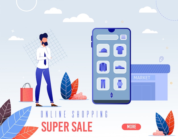 Vector banner is written online shopping super sale.