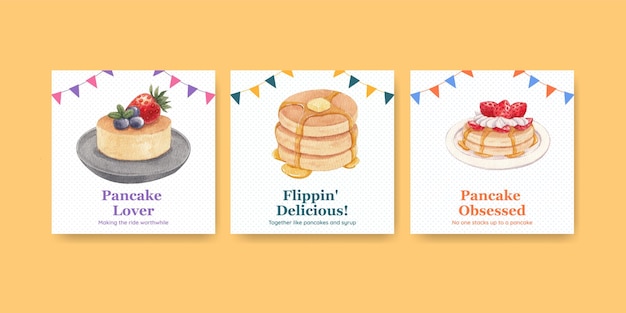 Banner template with happy pancake day conceptwatercolor style