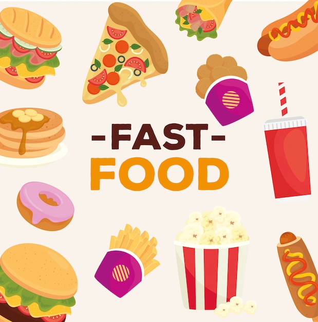 banner with different delicious fast food