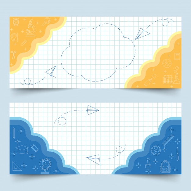 Vector banners on white grid paper