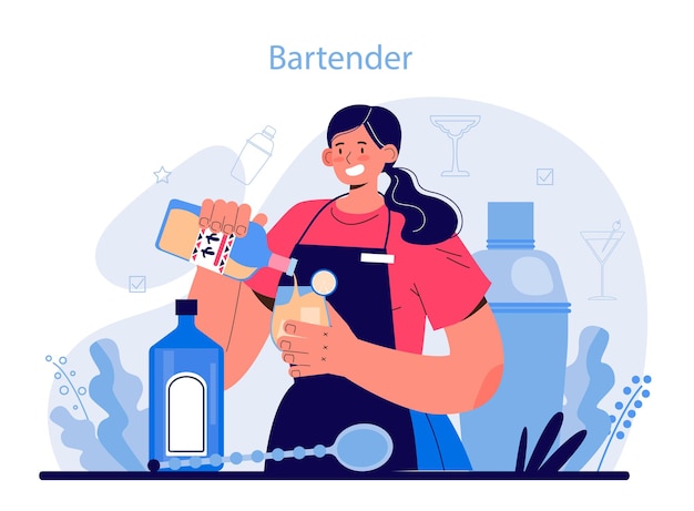 Bartender concept barman preparing alcoholic drinks with shaker