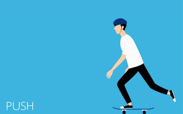 Vector basic skateboarding pose a man pushing kicking forward