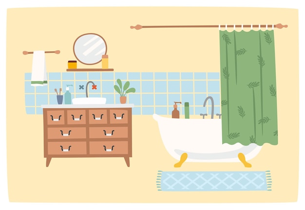 Vector bathroom interior. cozy home. cute vector illustration. design element.