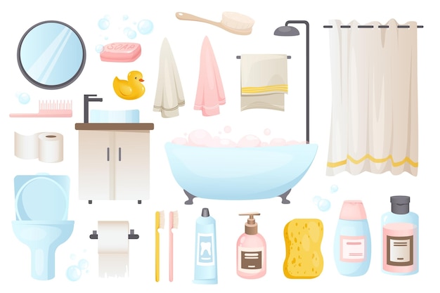 Bathroom tools set graphic elements in flat design Vector illustration