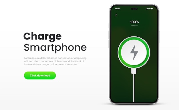 Battery charging process. Phone charge showing on smartphone screen. Plugged and charging phone.