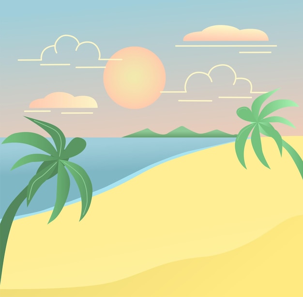 Beach summer time vacation travel scene vector illustration