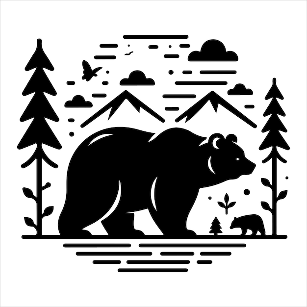 Vector a bear and a bear in the woods