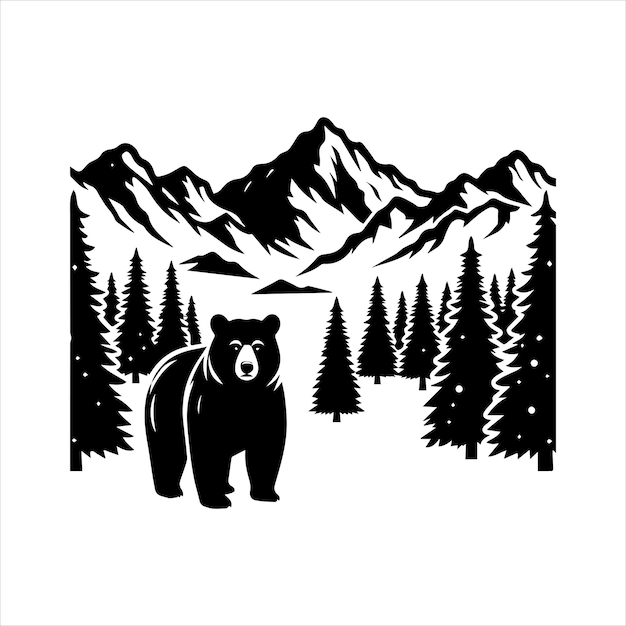 Vector bear amp pine trees amp mountains svg