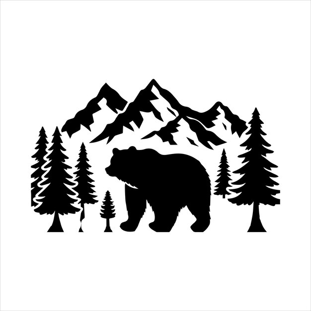 Vector bear amp pine trees amp mountains svg