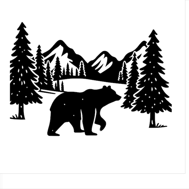 Vector bear amp pine trees amp mountains svg