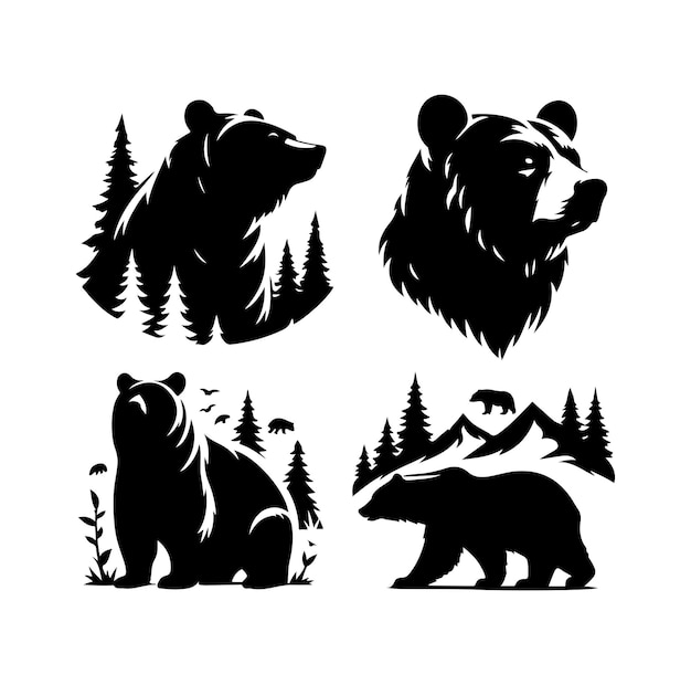 bear silhouette isolated on the white background vector illustration