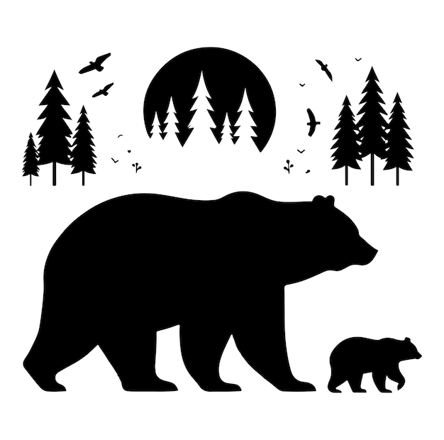 Vector bear silhouettes on the white background